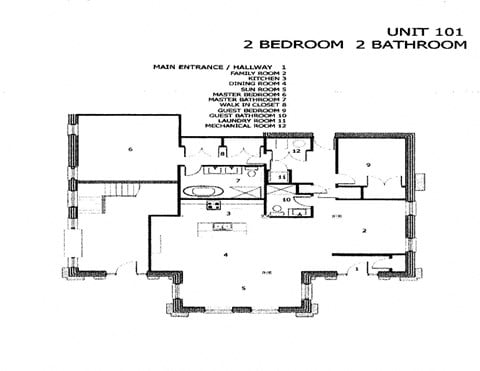 Floor plan for 2 beds, 2 baths, 1250 sqft